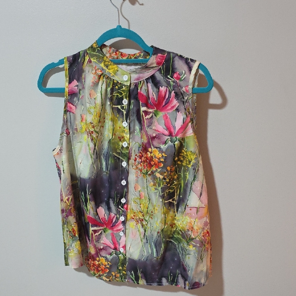 Floral Sleeveless Blouse - Pink and Green